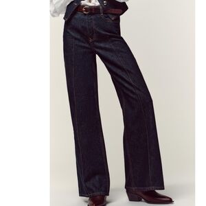 ZARA New & Sold Out🏷️ Dark High-waisted 5-pocket Wide Leg Topstitch Jean sz4